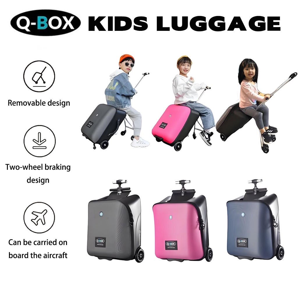 Q-BOX kids ride-on luggage in three colours